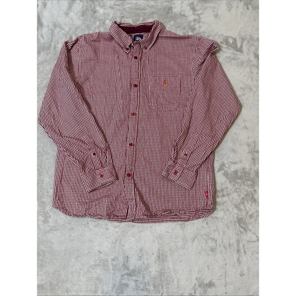 Men’s Stussy Button Up Flannel Shirt Red White Size Medium - Picture 1 of 11